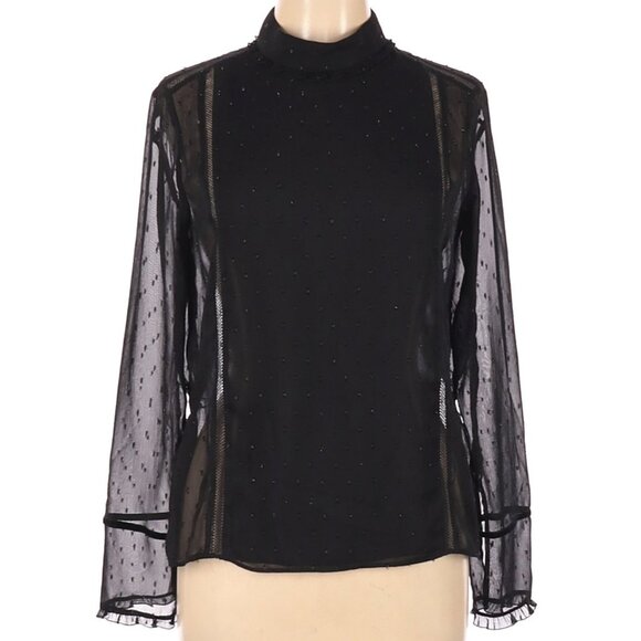 ZARA Victorian Semi Sheer Black Chiffon Blouse - Picture 1 of 8